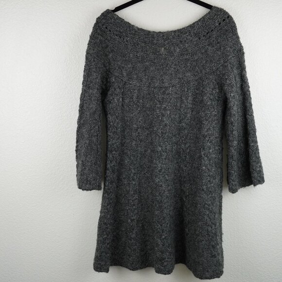 Free People Gray Knit Chunky Sweater Dress Size M‎ Boho Wool Cable Knit - Picture 5 of 10